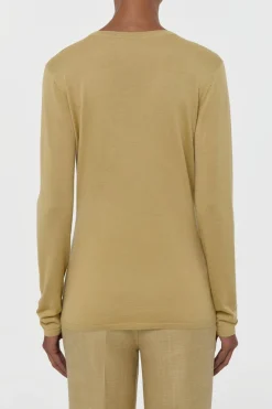Clementia Knit V-Neck Sweater in Hay Cashmere Silk
