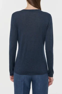 Clementia Knit V-Neck Sweater in Denim Cashmere Silk
