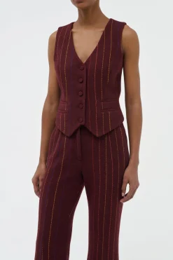 Coleridge Vest in Burnt Sienna Multi Pinstripe Wool Cashmere