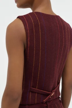 Coleridge Vest in Burnt Sienna Multi Pinstripe Wool Cashmere