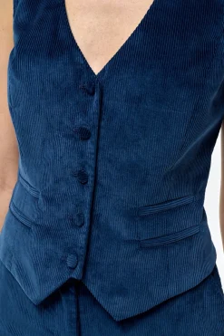 Coleridge Vest in Electric Navy Sea Island Cotton Corduroy