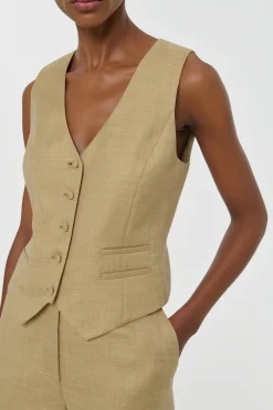 Coleridge Vest in Hay Virgin Wool Silk with Linen