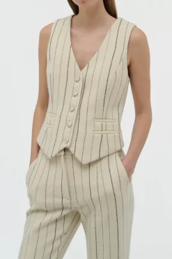 Coleridge Vest in Ivory Multi Pinstripe Wool Cashmere