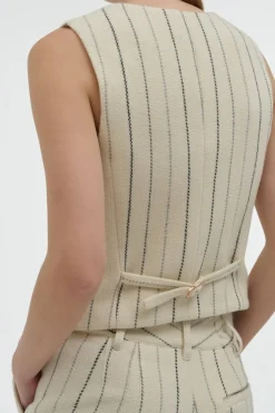 Coleridge Vest in Ivory Multi Pinstripe Wool Cashmere
