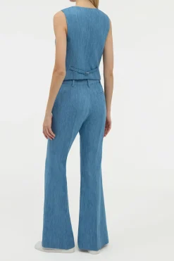 Coleridge Vest in Medium Blue Recycled Cotton Linen Denim