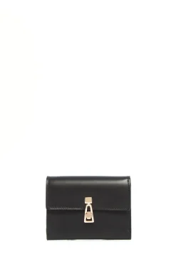 Compact Flat Wallet in Black Leather