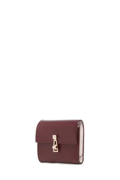 Compact Flat Wallet in Bordeaux & Pink Leather