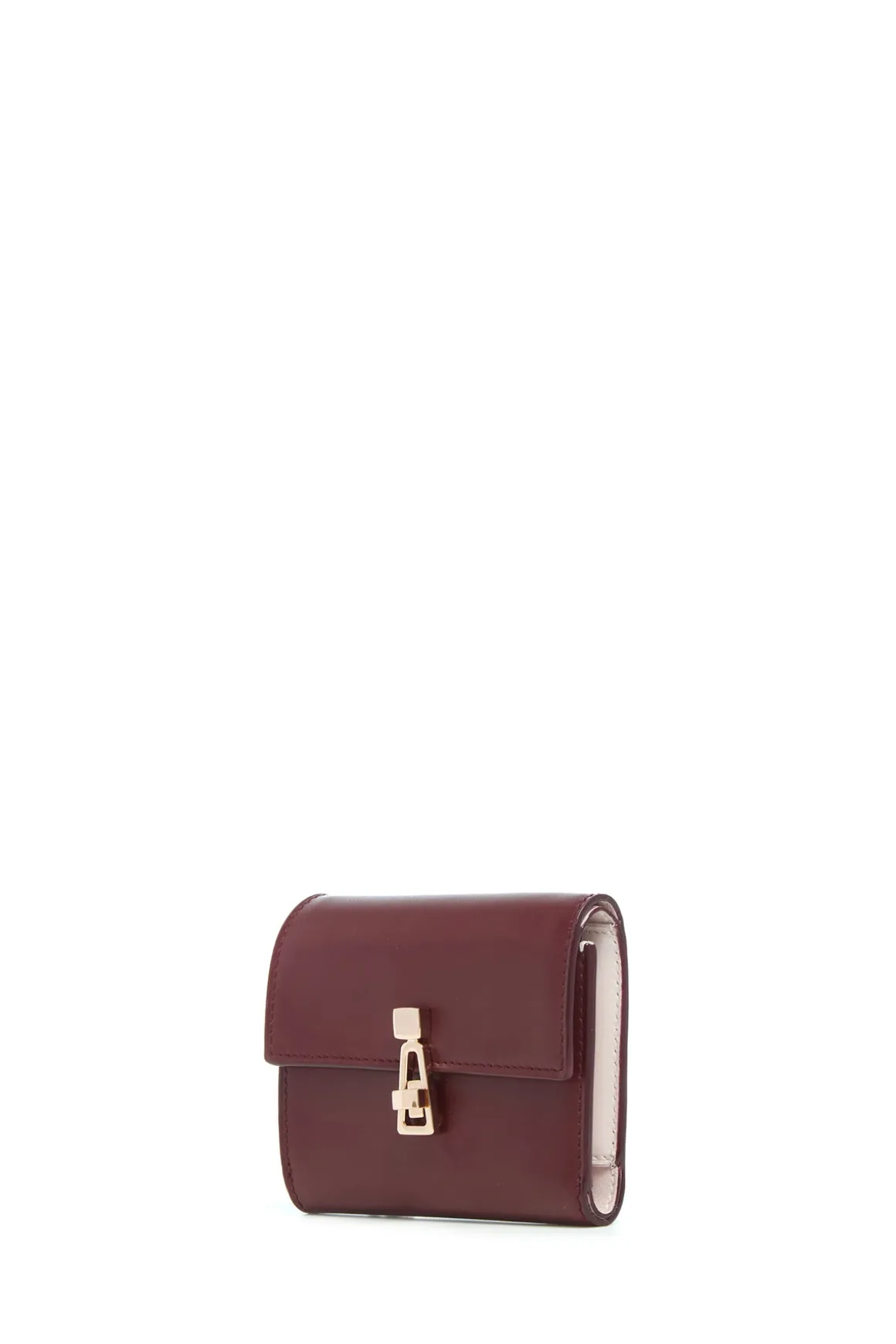 Compact Flat Wallet in Bordeaux & Pink Leather
