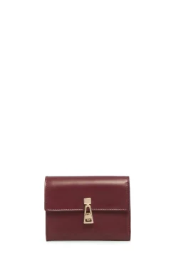 Compact Flat Wallet in Bordeaux & Pink Leather