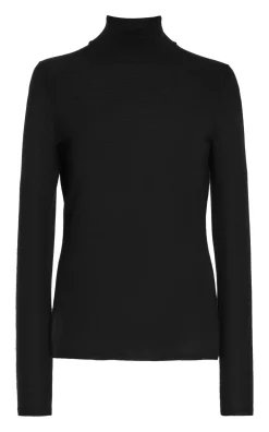 Costa Knit Turtleneck in Black Cashmere Silk