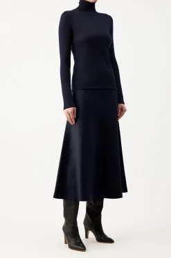 Costa Knit Turtleneck in Dark Navy Cashmere Silk