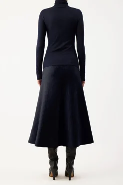 Costa Knit Turtleneck in Dark Navy Cashmere Silk