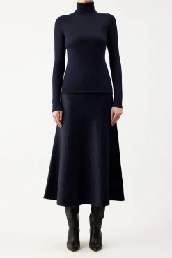 Costa Knit Turtleneck in Dark Navy Cashmere Silk