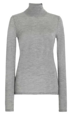 Costa Knit Turtleneck in Heather Grey Cashmere Silk