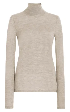 Costa Knit Turtleneck in Oatmeal Cashmere Silk