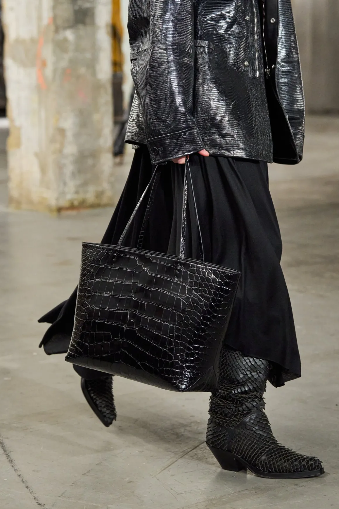 Croco Tote Bag in Black Crocodile Leather