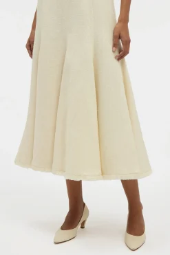 Crowther Midi Dress in Ivory Virgin Wool Silk Slub