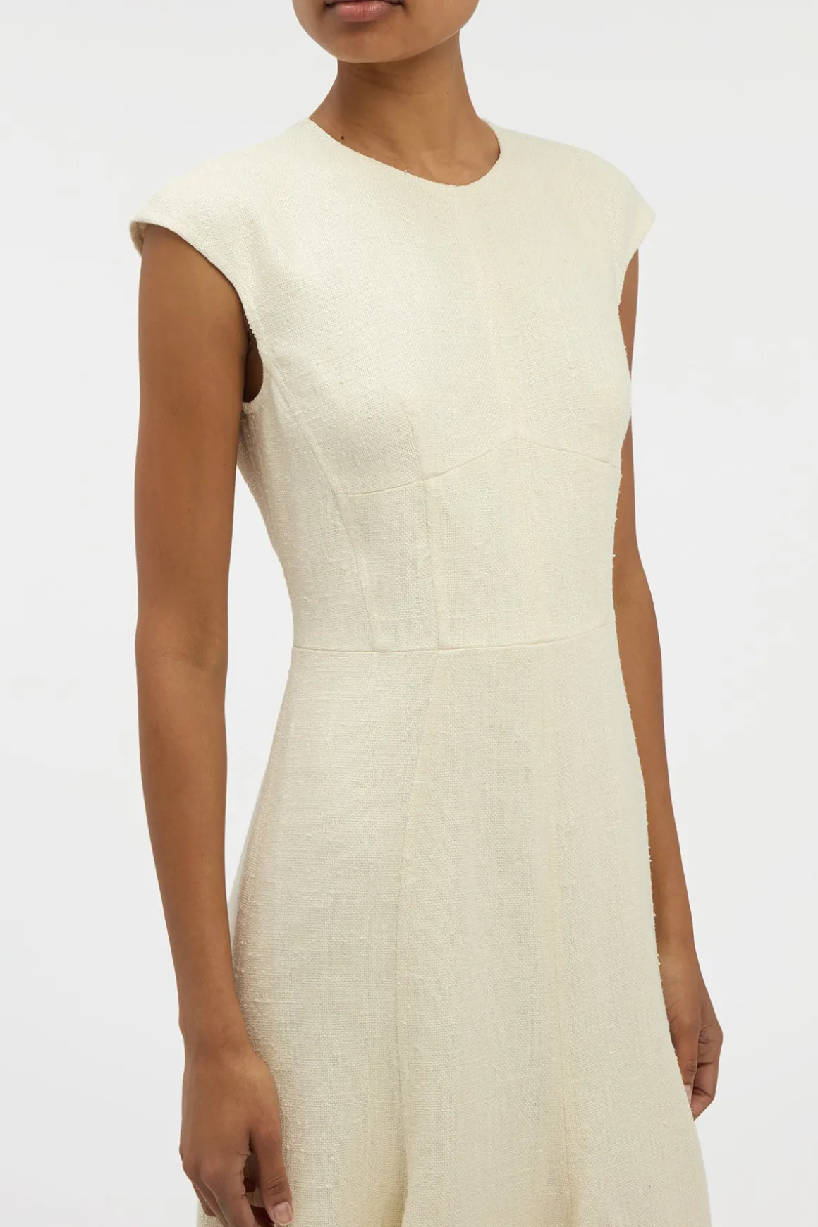 Crowther Midi Dress in Ivory Virgin Wool Silk Slub