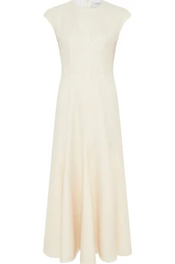 Crowther Midi Dress in Ivory Virgin Wool Silk Slub