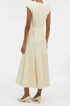 Crowther Midi Dress in Ivory Virgin Wool Silk Slub