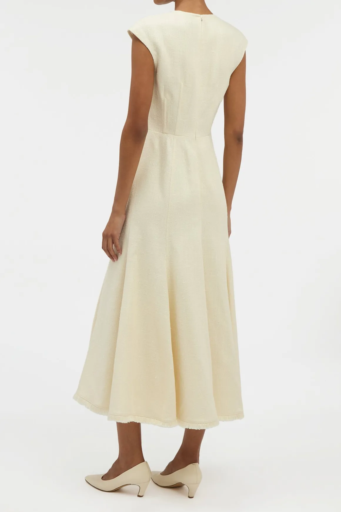 Crowther Midi Dress in Ivory Virgin Wool Silk Slub