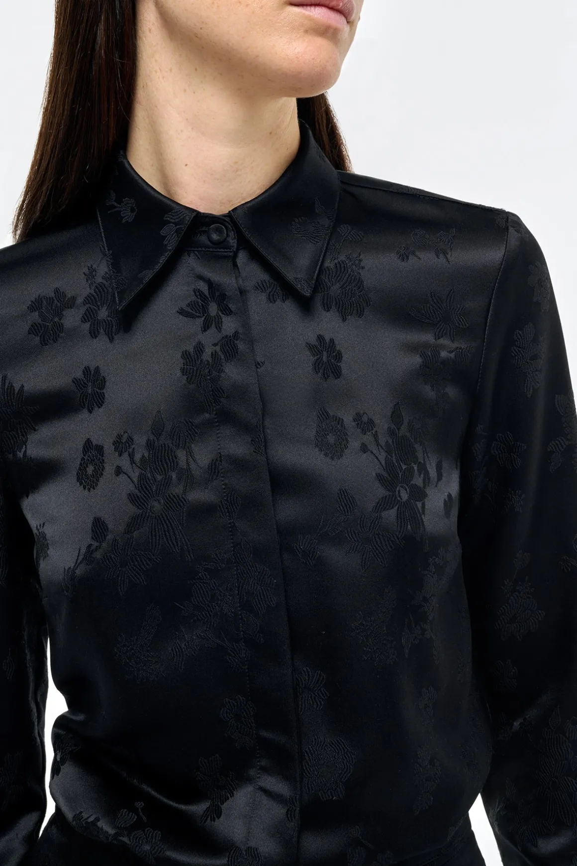 Cruz Shirt in Black Embroidered Silk