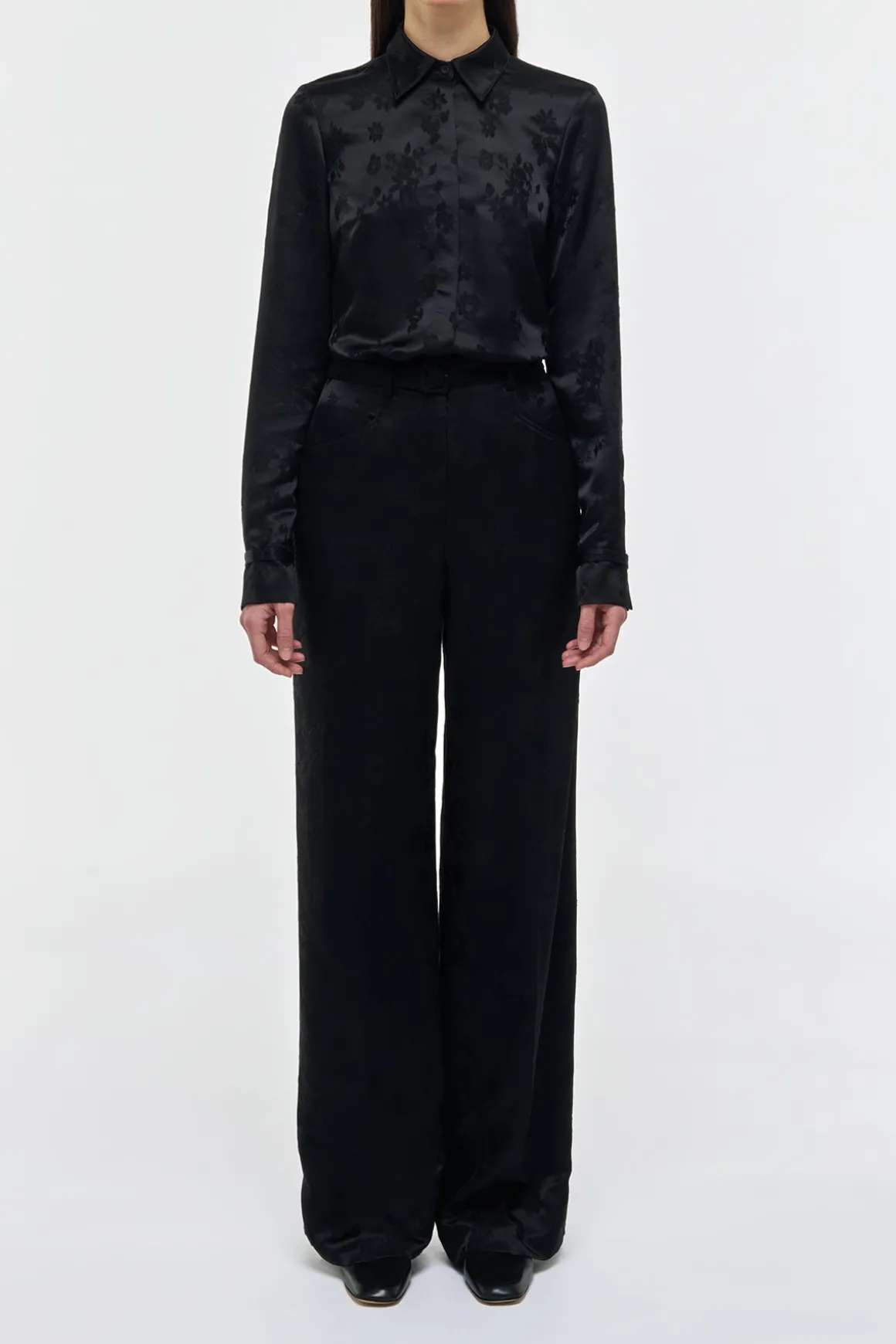 Cruz Shirt in Black Embroidered Silk