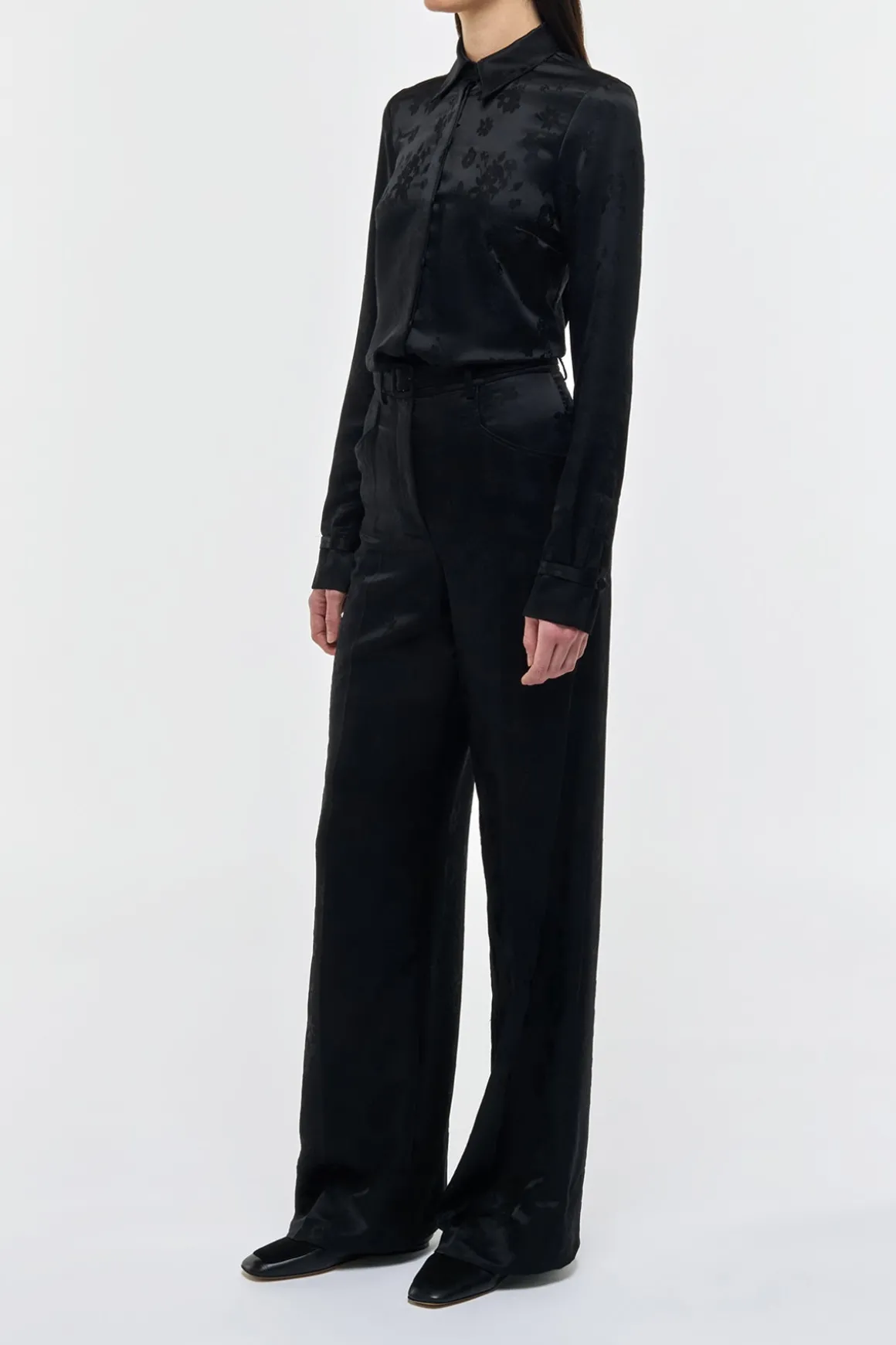 Cruz Shirt in Black Embroidered Silk
