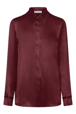 Cruz Shirt in Bordeaux Silk Satin