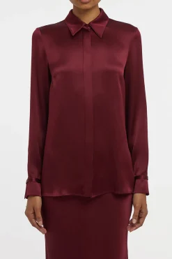 Cruz Shirt in Bordeaux Silk Satin