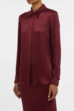 Cruz Shirt in Bordeaux Silk Satin