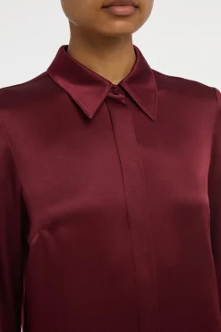 Cruz Shirt in Bordeaux Silk Satin