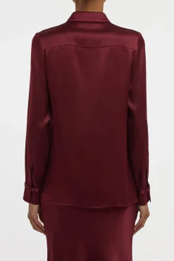 Cruz Shirt in Bordeaux Silk Satin