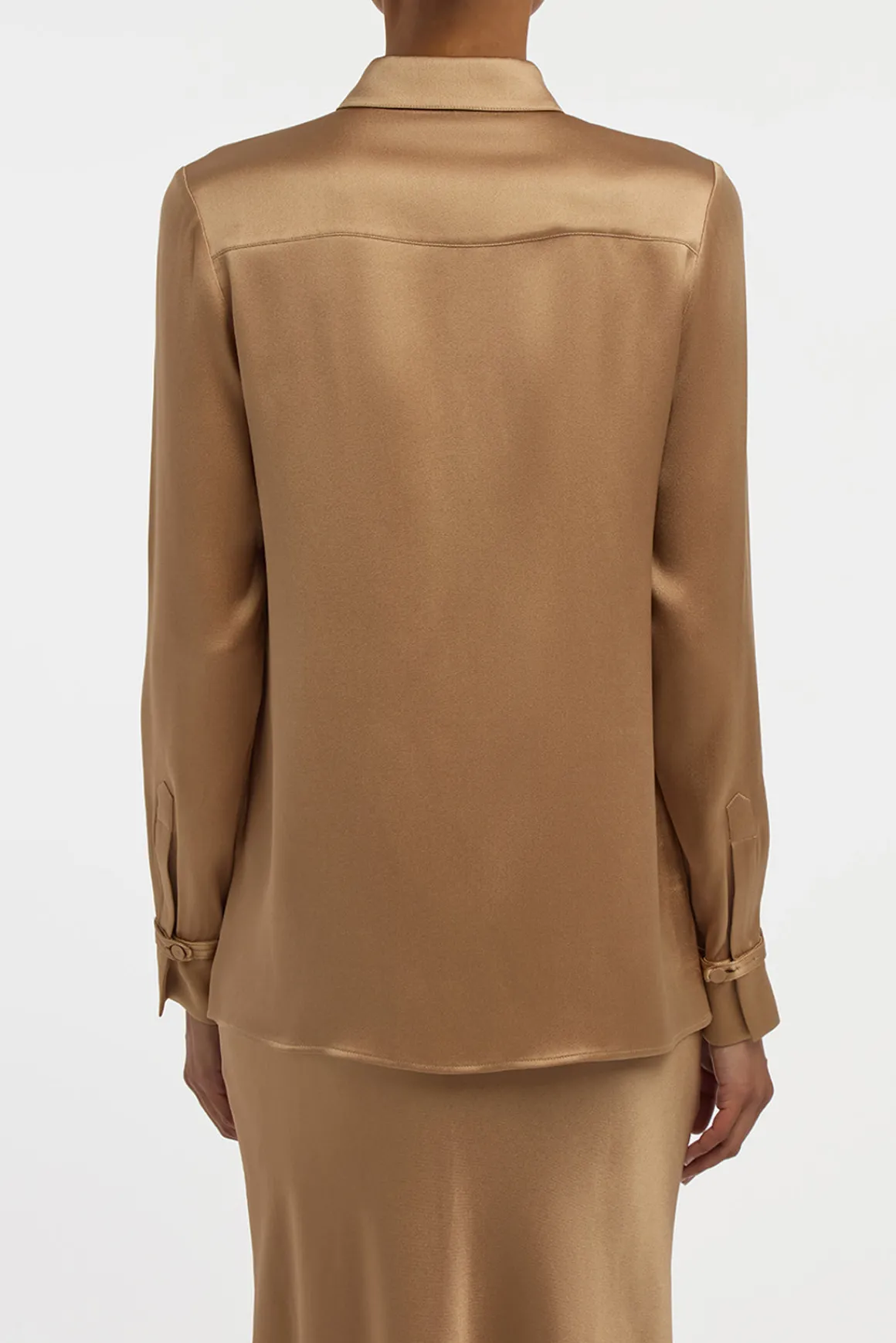 Cruz Shirt in Camel Silk Satin