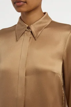Cruz Shirt in Camel Silk Satin