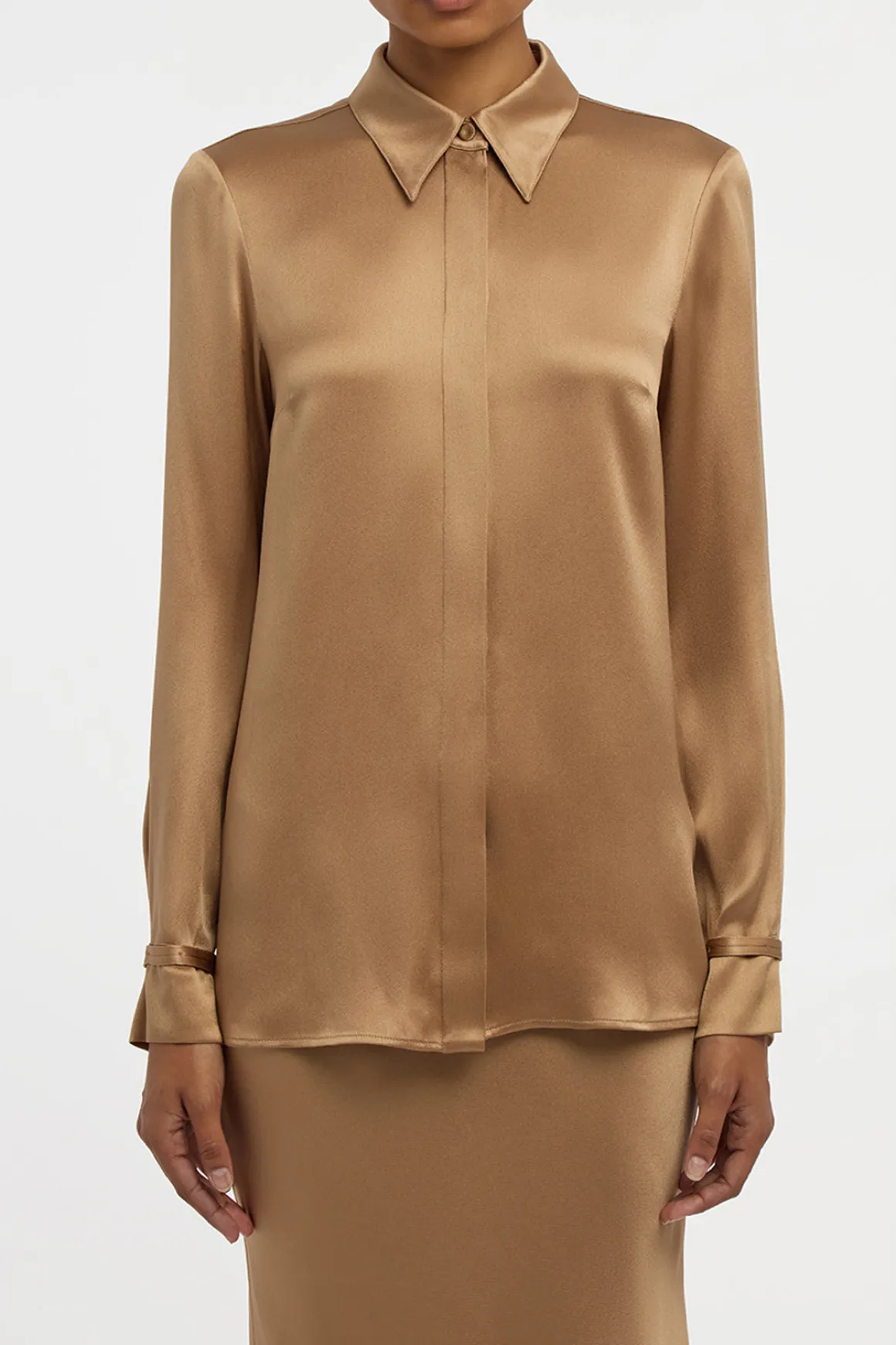 Cruz Shirt in Camel Silk Satin