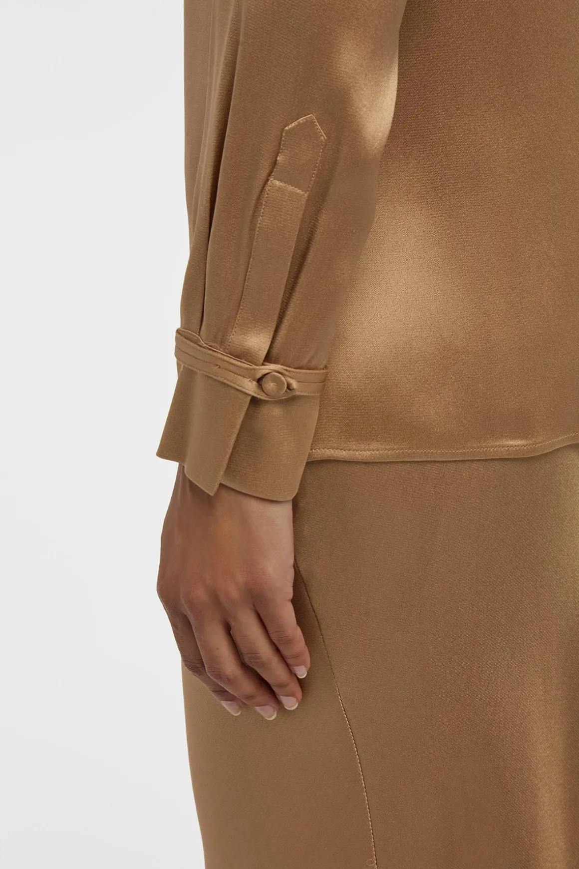 Cruz Shirt in Camel Silk Satin