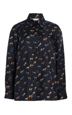 Cruz Shirt in Dark Navy Multi Printed Silk Twill