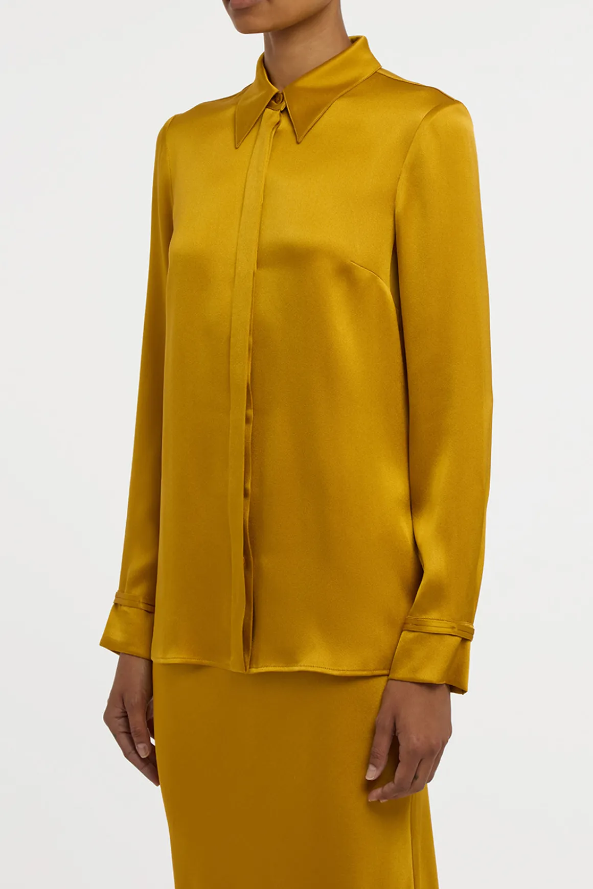 Cruz Shirt in Golden Birch Silk Satin