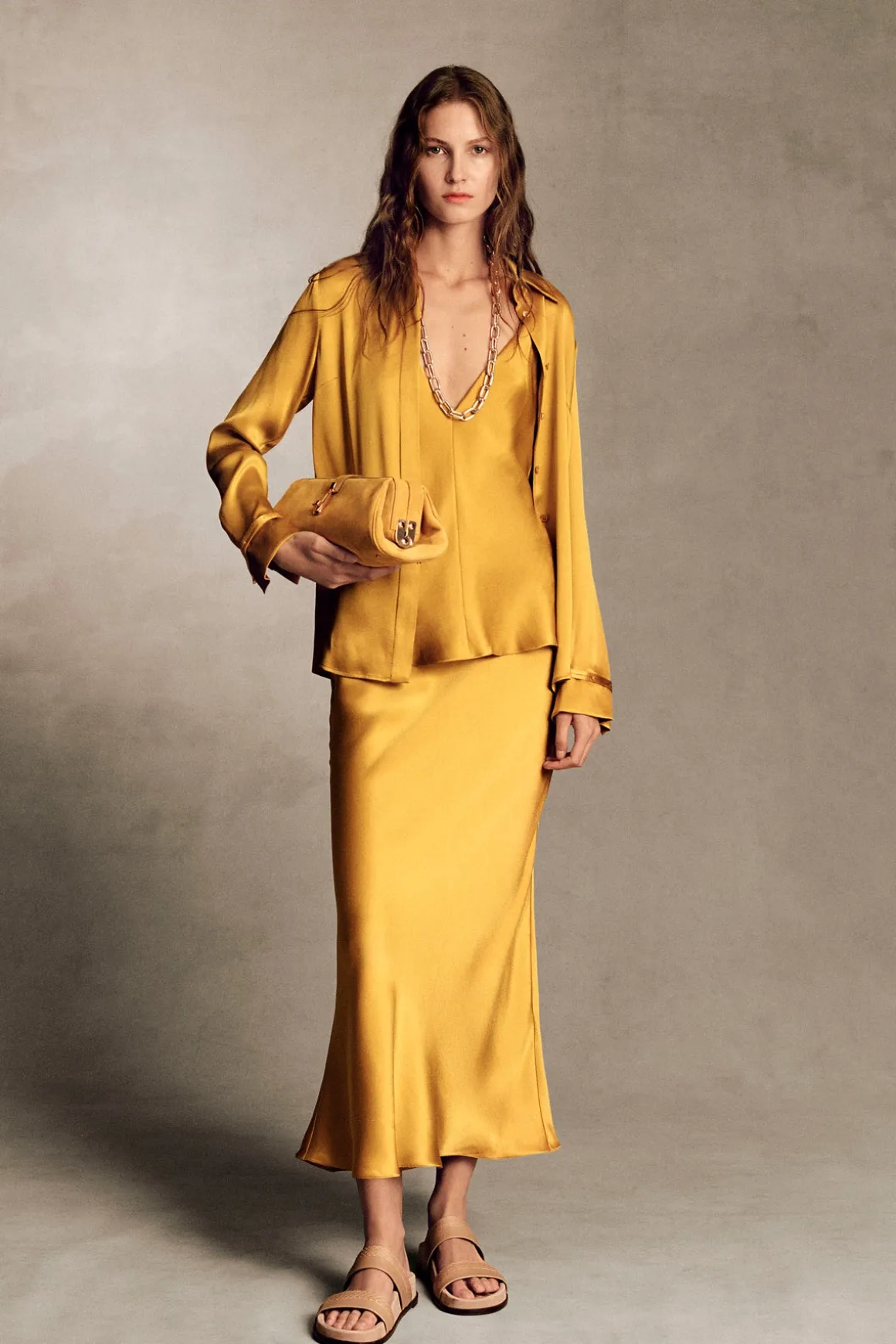 Cruz Shirt in Golden Birch Silk Satin