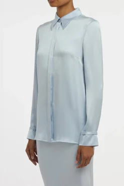 Cruz Shirt in Light Blue Silk Satin