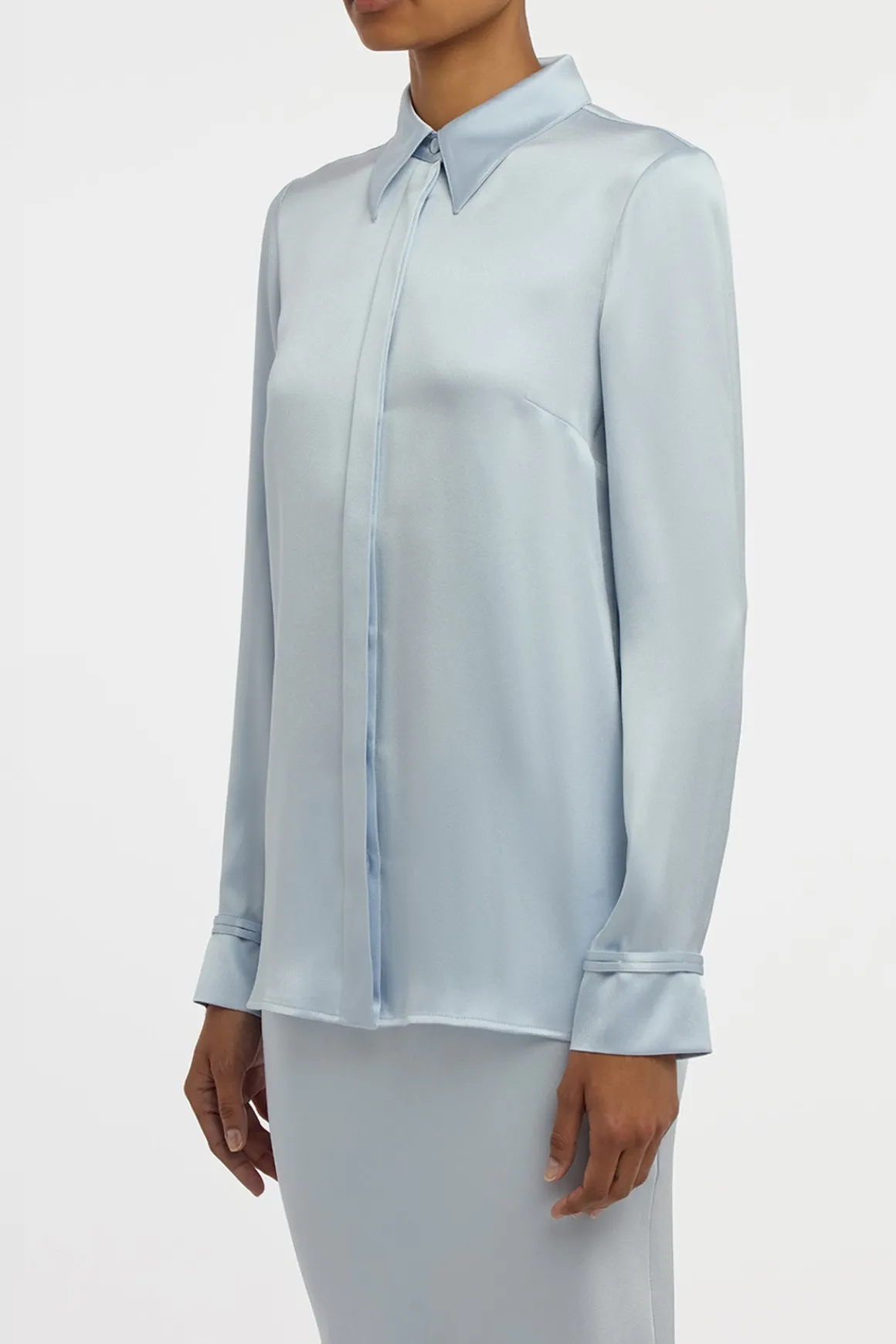 Cruz Shirt in Light Blue Silk Satin