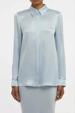 Cruz Shirt in Light Blue Silk Satin