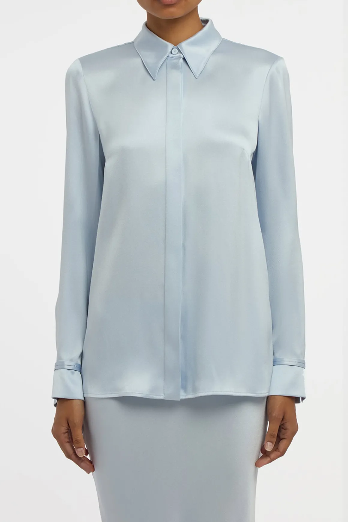Cruz Shirt in Light Blue Silk Satin