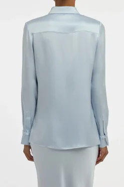 Cruz Shirt in Light Blue Silk Satin