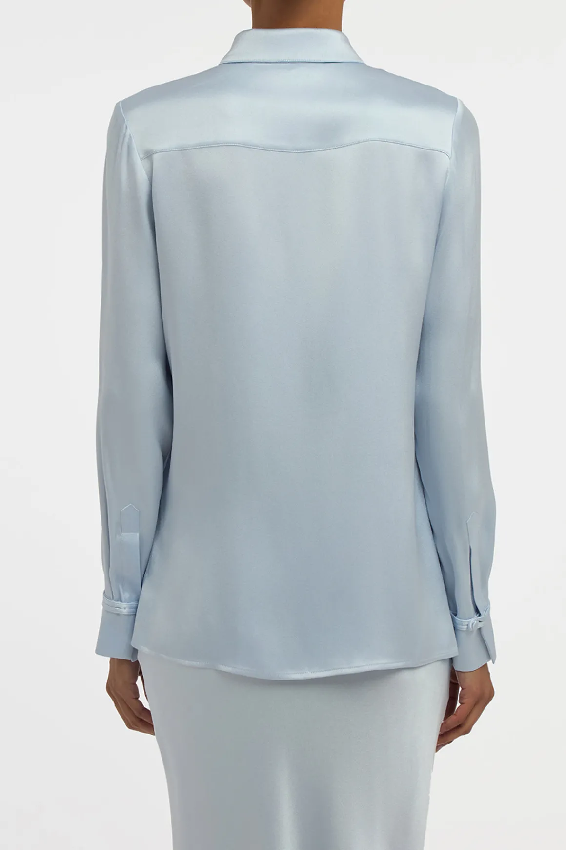 Cruz Shirt in Light Blue Silk Satin