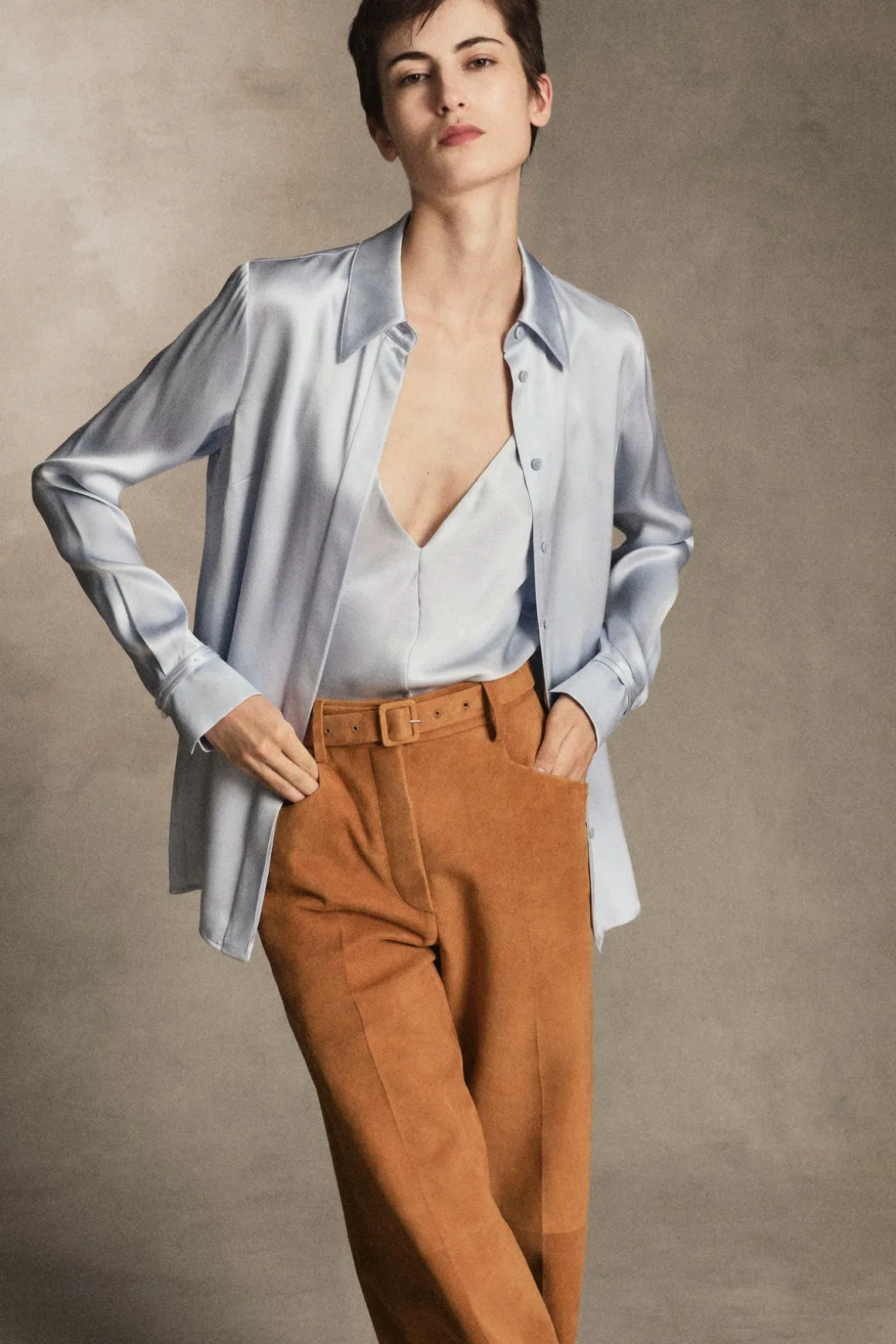 Cruz Shirt in Light Blue Silk Satin