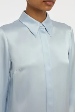 Cruz Shirt in Light Blue Silk Satin