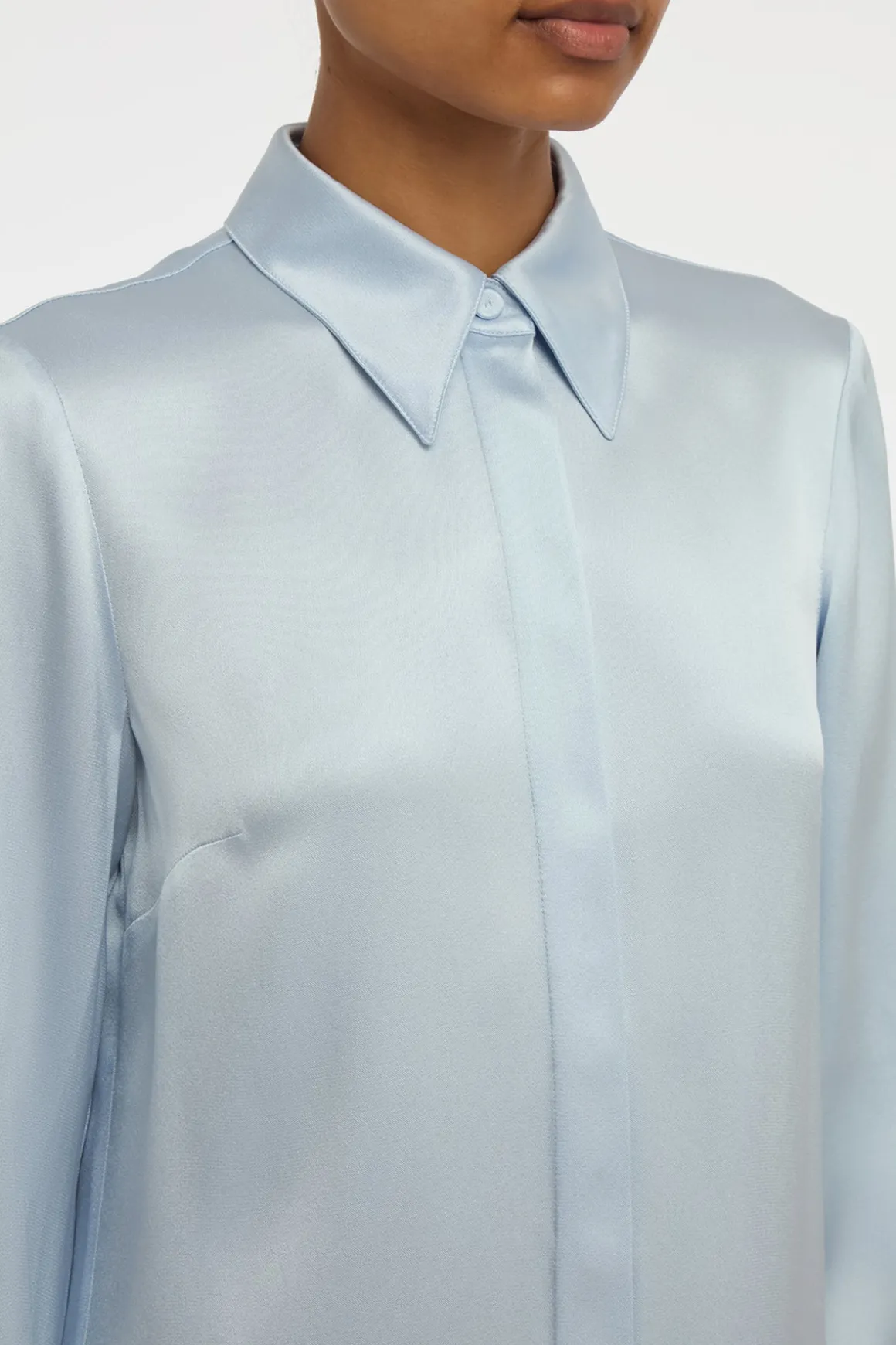 Cruz Shirt in Light Blue Silk Satin