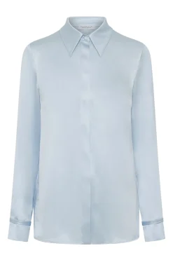 Cruz Shirt in Light Blue Silk Satin